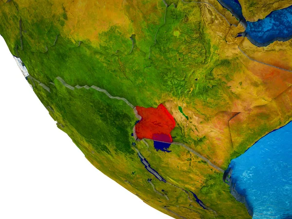 Oeganda Model Van Aarde Met Landsgrenzen Blauwe Oceanen Met Golven — Stockfoto