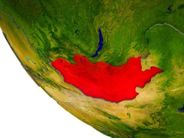 Moğolistan ile ülke sınırları ve mavi okyanus dalgaları ile Dünya'nın modeli. 3D çizim.