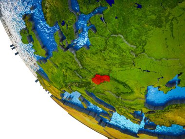 Slovakya ile ülke sınırları ve mavi okyanus dalgaları ile Dünya'nın modeli. 3D çizim.