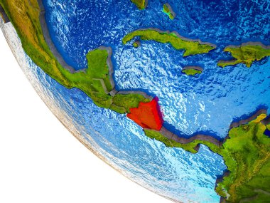 Nikaragua ile ülke sınırları ve mavi okyanus dalgaları ile Dünya'nın modeli. 3D çizim.