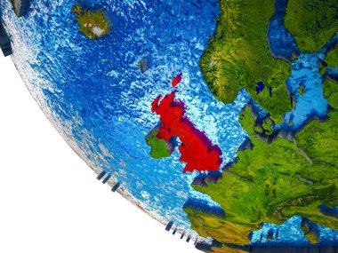 Amerika Birleşik Devletleri ile ülke sınırları ve mavi okyanus dalgaları ile Dünya'nın modeli. 3D çizim.