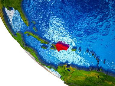 Dominik Cumhuriyeti ile ülke sınırları ve mavi okyanus dalgaları ile Dünya'nın modeli. 3D çizim.