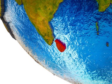 Sri Lanka ülke sınırları ve mavi okyanus dalgaları ile ile Dünya'nın modeli. 3D çizim.