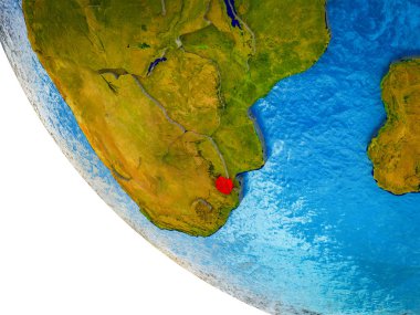 Dünya'nın modeli ile ülke sınırları ve mavi okyanus dalgaları ile eswatini. 3D çizim.