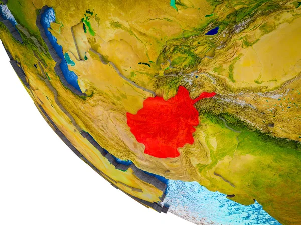 Афганистан Модели Земли Границами Стран Голубыми Океанами Волнами Иллюстрация — стоковое фото