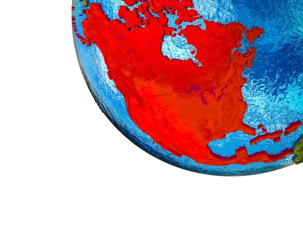 北美的地球模型与国家边界和蓝色的海洋与波浪 — 图库照片