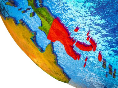 Papua Yeni Gine ülke sınırları ve mavi okyanus dalgaları ile ile Dünya'nın modeli. 3D çizim.