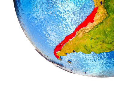 Şili ile ülke sınırları ve mavi okyanus dalgaları ile Dünya'nın modeli. 3D çizim.