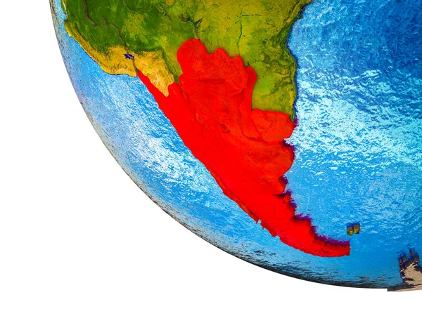 Cone Sul Modelo Terra Com Fronteiras País Oceanos Azuis Com — Fotografia de Stock