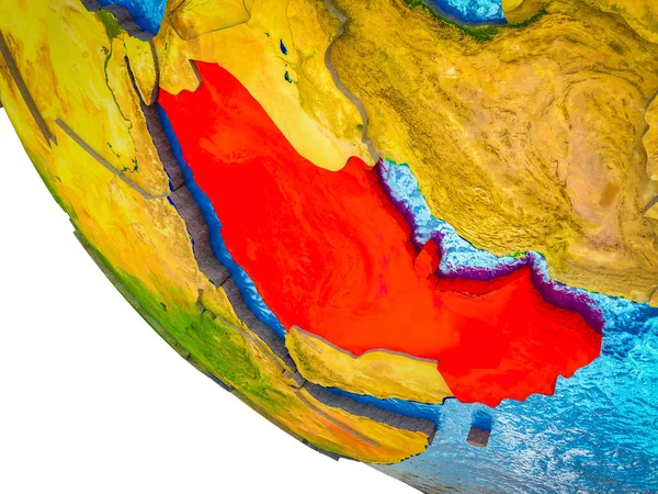 Arabia Modelo Tierra Con Fronteras Nacionales Océanos Azules Con Olas —  Fotos de Stock