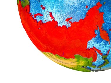 Eski Sovyetler Birliği ile ülke sınırları ve mavi okyanus dalgaları ile Dünya'nın modeli. 3D çizim.