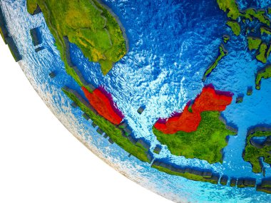 Malezya ile ülke sınırları ve mavi okyanus dalgaları ile Dünya'nın modeli. 3D çizim.