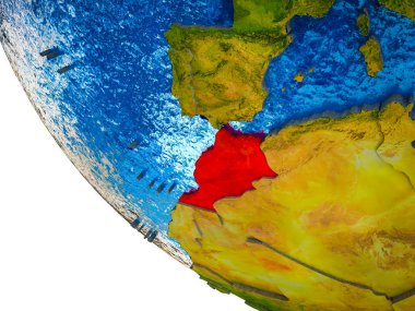 Fas ile ülke sınırları ve mavi okyanus dalgaları ile Dünya'nın modeli. 3D çizim.