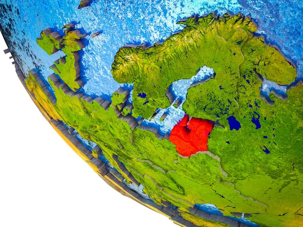 波罗的海国家在地球模型与国家边界和蓝色海洋与波浪 — 图库照片