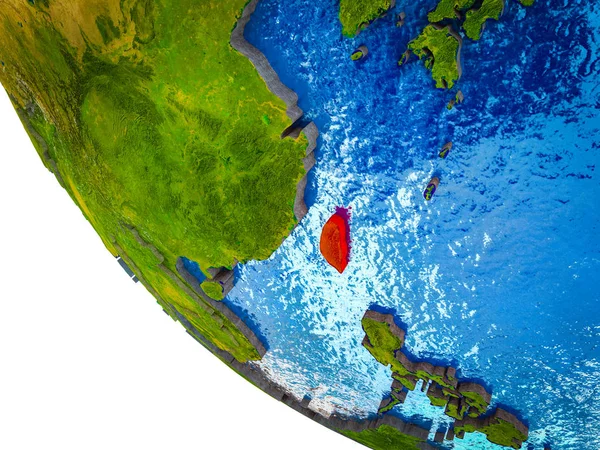 Taiwan on model of Earth with country borders and blue oceans with waves. 3D illustration.