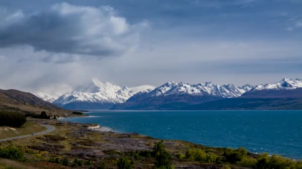 Zeitraffer Eines Ikonischen Aussichtspunktes Neuseeland Mit Den Südlichen Alpen Und — Stockvideo