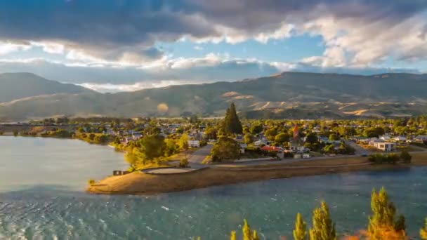 Cidade Cénica Cromwell Nova Zelândia Bela Luz Suave Noite Timelapse — Vídeo de Stock