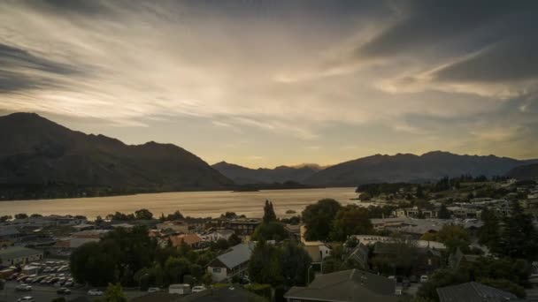 Timelapse Del Crepuscolo Wanaka Nuova Zelanda Pittoresca Cittadina Turistica Dalla — Video Stock