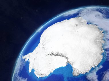 Antarktika modeli bir çok ayrıntılı gezegenin yüzey ve bulutlar Dünya gezegeni. 3D çizim. Nasa tarafından döşenmiş bu görüntü unsurları.