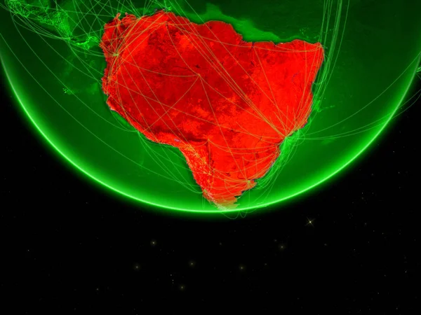 南美洲在绿色地球上与网络 洲际连接的概念 美国宇航局提供的这张图片的元素 — 图库照片