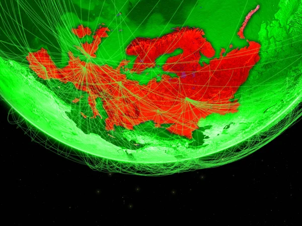 Europe on green Earth with networks. Concept of intercontinental connections. 3D illustration. Elements of this image furnished by NASA.