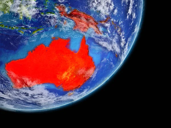 澳大利亚在现实的模型行星地球与非常详细的行星表面和云 大陆以红色突出显示 美国宇航局提供的这张图片的元素 — 图库照片