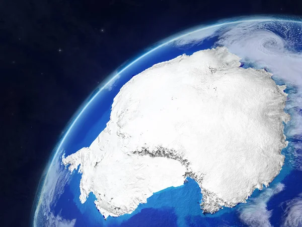南极洲的行星地球模型与非常详细的行星表面和云 美国宇航局提供的这张图片的元素 — 图库照片