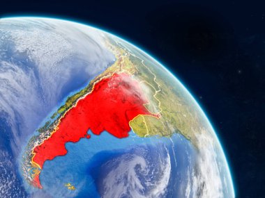 Arjantin gerçekçi modeli bir ülke sınırları ve detaylı gezegenin yüzey ve bulutlar Dünya gezegeni uzaydan. 3D çizim. Nasa tarafından döşenmiş bu görüntü unsurları.