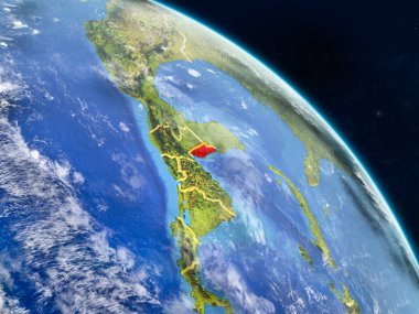 Belize gerçekçi modeli bir ülke sınırları ve detaylı gezegenin yüzey ve bulutlar Dünya gezegeni uzaydan. 3D çizim. Nasa tarafından döşenmiş bu görüntü unsurları.