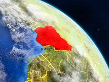 Gerçekçi bir model ülke sınırları ve detaylı gezegenin yüzey ve bulutlar Dünya gezegeni üzerinde yer Nijerya'dan. 3D çizim. Nasa tarafından döşenmiş bu görüntü unsurları.