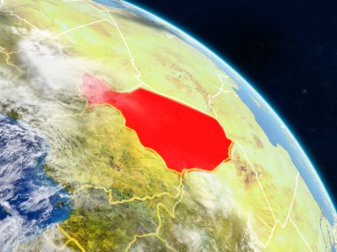 Nijer gerçekçi modeli bir ülke sınırları ve detaylı gezegenin yüzey ve bulutlar Dünya gezegeni uzaydan. 3D çizim. Nasa tarafından döşenmiş bu görüntü unsurları.