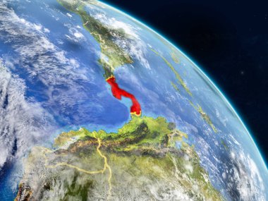 Panama gerçekçi modeli bir ülke sınırları ve detaylı gezegenin yüzey ve bulutlar Dünya gezegeni uzaydan. 3D çizim. Nasa tarafından döşenmiş bu görüntü unsurları.