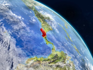 Kosta Rika gerçekçi modeli bir ülke sınırları ve detaylı gezegenin yüzey ve bulutlar Dünya gezegeni uzaydan. 3D çizim. Nasa tarafından döşenmiş bu görüntü unsurları.