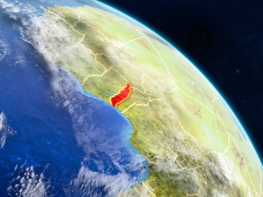 Togo gerçekçi modeli bir ülke sınırları ve detaylı gezegenin yüzey ve bulutlar Dünya gezegeni uzaydan. 3D çizim. Nasa tarafından döşenmiş bu görüntü unsurları.