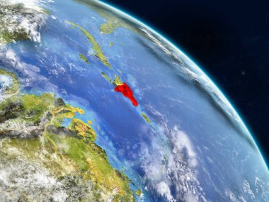 Dominik Cumhuriyeti gerçekçi modeli bir ülke sınırları ve detaylı gezegenin yüzey ve bulutlar Dünya gezegeni uzaydan. 3D çizim. Nasa tarafından döşenmiş bu görüntü unsurları.