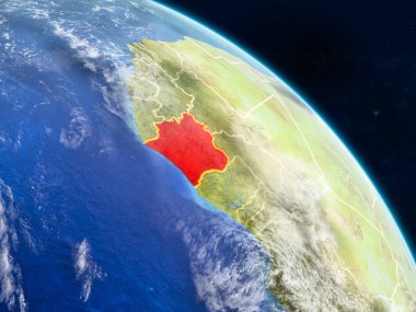 Fildişi Sahili gerçekçi modeli bir ülke sınırları ve detaylı gezegenin yüzey ve bulutlar Dünya gezegeni uzaydan. 3D çizim. Nasa tarafından döşenmiş bu görüntü unsurları.