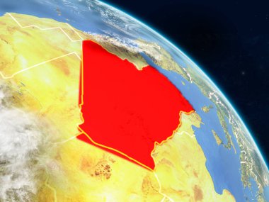 Cezayir gerçekçi modeli bir ülke sınırları ve detaylı gezegenin yüzey ve bulutlar Dünya gezegeni uzaydan. 3D çizim. Nasa tarafından döşenmiş bu görüntü unsurları.