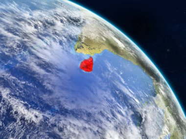 Sri Lanka gerçekçi modeli bir ülke sınırları ve detaylı gezegenin yüzey ve bulutlar Dünya gezegeni uzaydan. 3D çizim. Nasa tarafından döşenmiş bu görüntü unsurları.