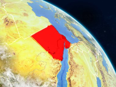 Mısır'dan gerçekçi bir model ülke sınırları ve detaylı gezegenin yüzey ve bulutlar Dünya gezegeni üzerinde yer. 3D çizim. Nasa tarafından döşenmiş bu görüntü unsurları.