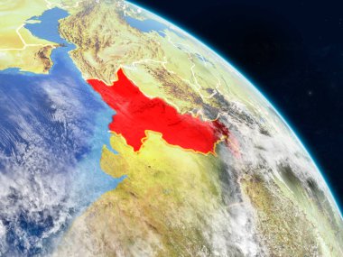 Pakistan gerçekçi modeli bir ülke sınırları ve detaylı gezegenin yüzey ve bulutlar Dünya gezegeni uzaydan. 3D çizim. Nasa tarafından döşenmiş bu görüntü unsurları.