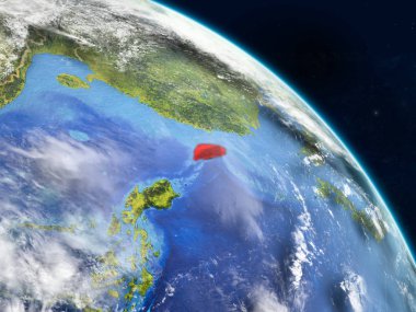 Tayvan gerçekçi modeli bir ülke sınırları ve detaylı gezegenin yüzey ve bulutlar Dünya gezegeni uzaydan. 3D çizim. Nasa tarafından döşenmiş bu görüntü unsurları.