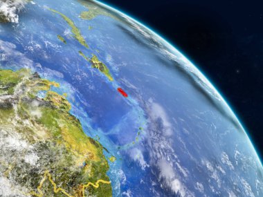 Porto Riko gerçekçi modeli bir ülke sınırları ve detaylı gezegenin yüzey ve bulutlar Dünya gezegeni uzaydan. 3D çizim. Nasa tarafından döşenmiş bu görüntü unsurları.