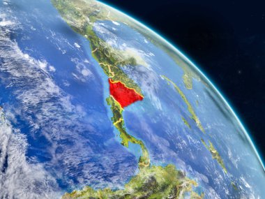 Nikaragua gerçekçi modeli bir ülke sınırları ve detaylı gezegenin yüzey ve bulutlar Dünya gezegeni uzaydan. 3D çizim. Nasa tarafından döşenmiş bu görüntü unsurları.