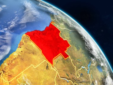 Angola gerçekçi modeli bir ülke sınırları ve detaylı gezegenin yüzey ve bulutlar Dünya gezegeni uzaydan. 3D çizim. Nasa tarafından döşenmiş bu görüntü unsurları.
