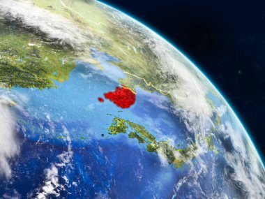 Güney Kore gerçekçi modeli bir ülke sınırları ve detaylı gezegenin yüzey ve bulutlar Dünya gezegeni uzaydan. 3D çizim. Nasa tarafından döşenmiş bu görüntü unsurları.