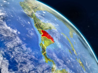 Honduras gerçekçi modeli bir ülke sınırları ve detaylı gezegenin yüzey ve bulutlar Dünya gezegeni uzaydan. 3D çizim. Nasa tarafından döşenmiş bu görüntü unsurları.