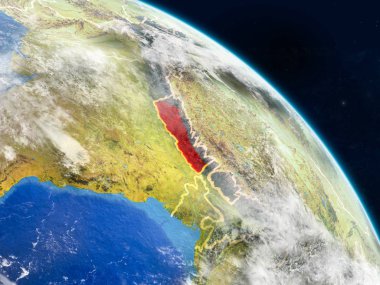 Nepal gerçekçi modeli bir ülke sınırları ve detaylı gezegenin yüzey ve bulutlar Dünya gezegeni uzaydan. 3D çizim. Nasa tarafından döşenmiş bu görüntü unsurları.