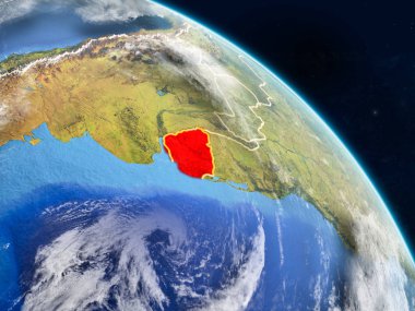 Uruguay gerçekçi modeli bir ülke sınırları ve detaylı gezegenin yüzey ve bulutlar Dünya gezegeni uzaydan. 3D çizim. Nasa tarafından döşenmiş bu görüntü unsurları.