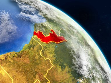 Gerçekçi bir model ülke sınırları ve detaylı gezegenin yüzey ve bulutlar Dünya gezegeni üzerinde yer Kongo'dan. 3D çizim. Nasa tarafından döşenmiş bu görüntü unsurları.