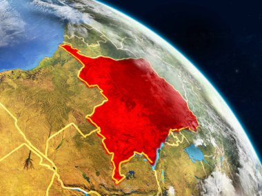 Gerçekçi bir model ülke sınırları ve detaylı gezegenin yüzey ve bulutlar Dünya gezegeni üzerinde yer Kongo'dan dem mümessili. 3D çizim. Nasa tarafından döşenmiş bu görüntü unsurları.